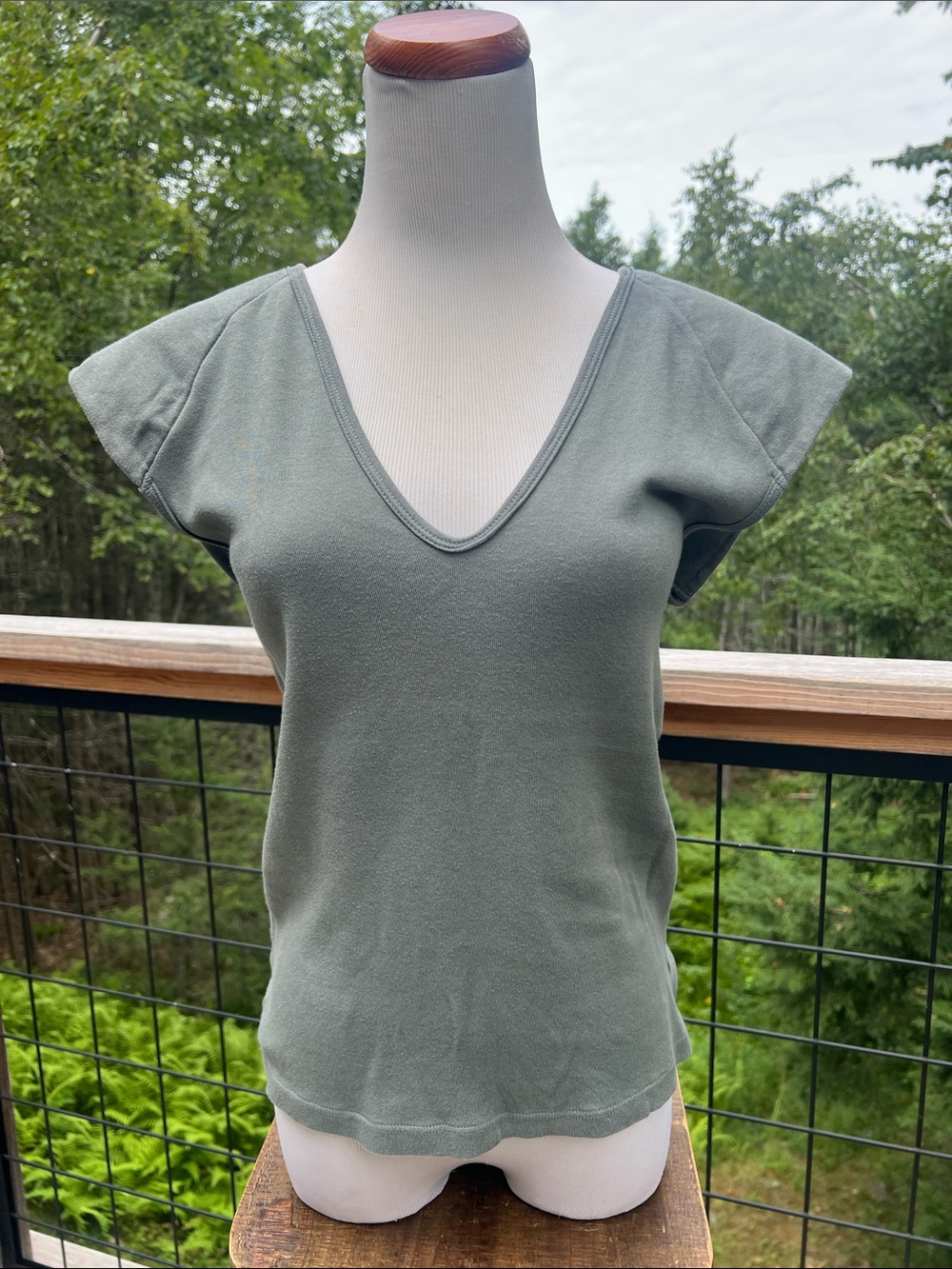 Prairie Underground Olive/Sage Green V-Neck Cap Sleeve Tee
